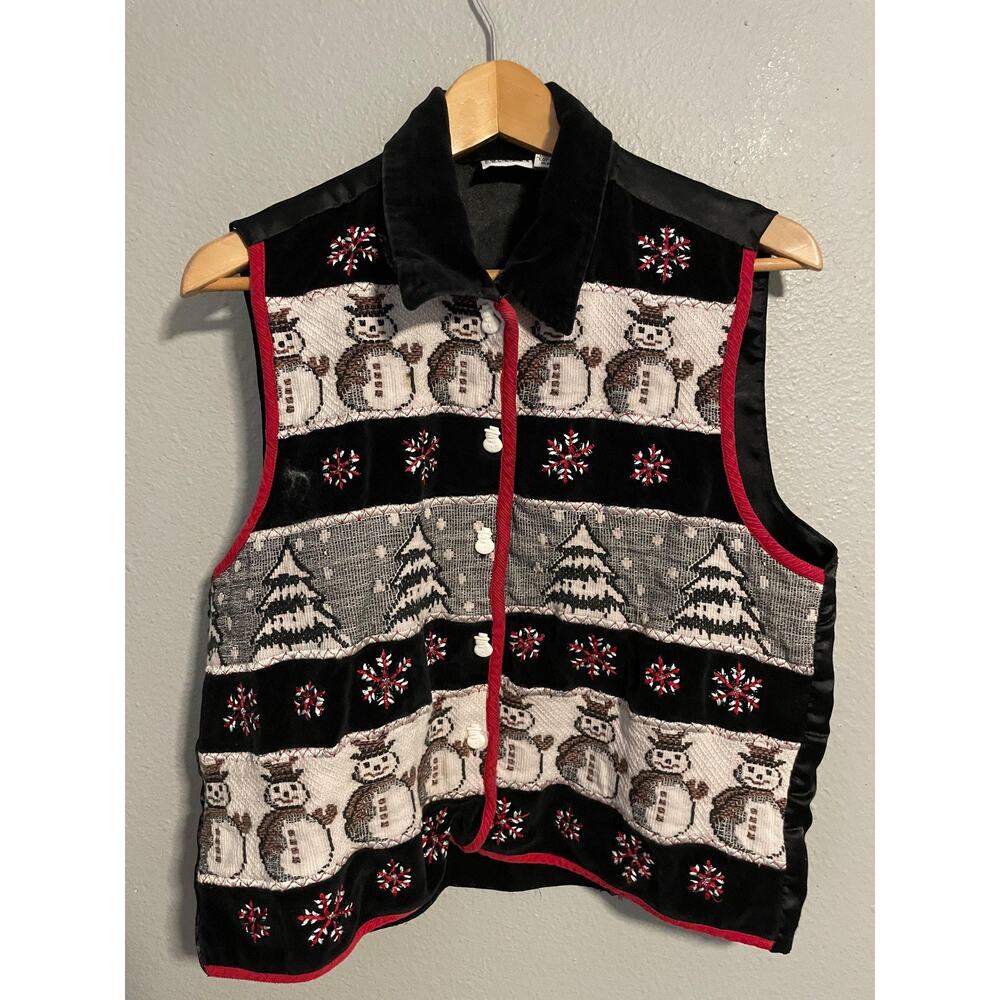 Vintage Carolina Colours Vest Womens Large Snowman Christmas Holiday Novelty 90s